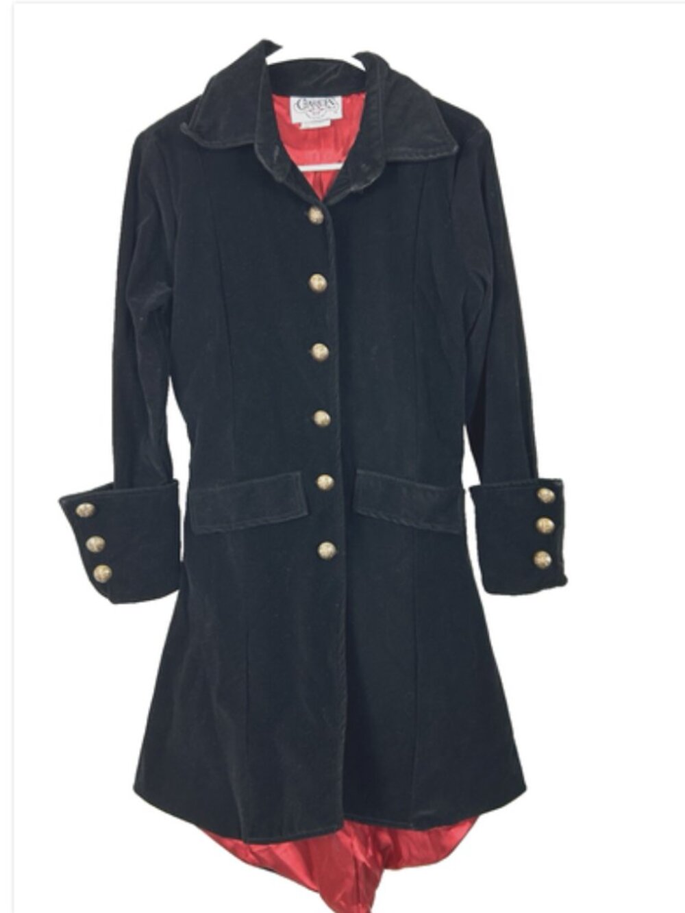 CHARADES Women's Pirate Vixen Jacket Small Black Velvet Red Satin Skull Buttons